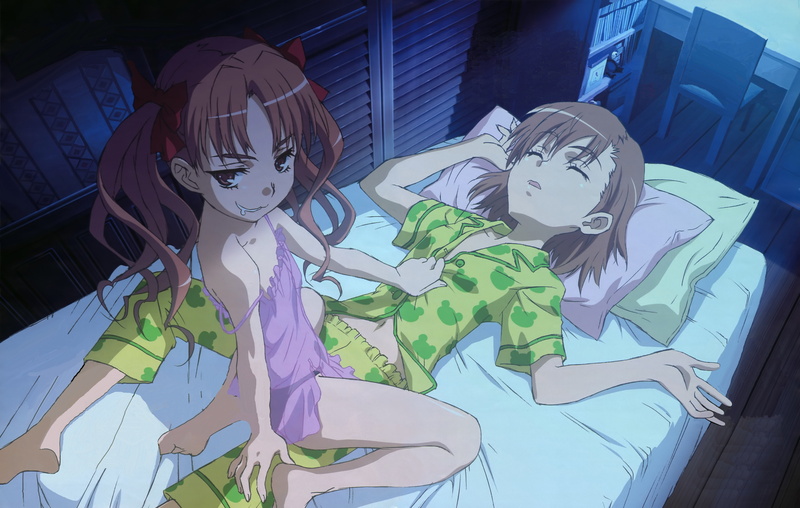 Shirai Kuroko, lesbians, Misaka Mikoto, To Aru Kagaku no Railgun, anime, in bed, To aru Majutsu no Index, 5K, anime girls