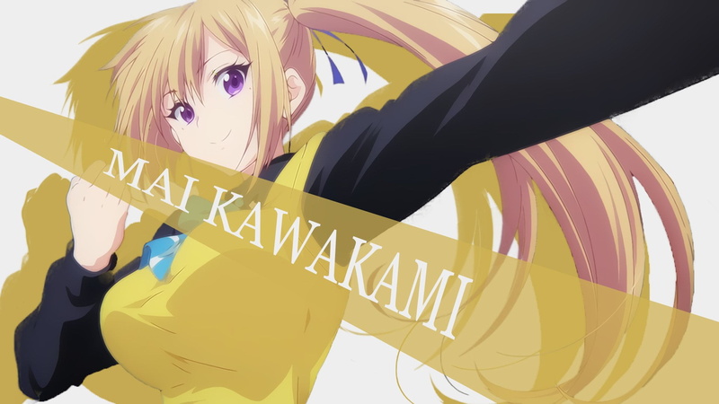 yellow, digital composite, young adult, Mai Kawakami, text, front view, young women, portrait, hair, multi colored, Anime, one person, blond hair, indoors