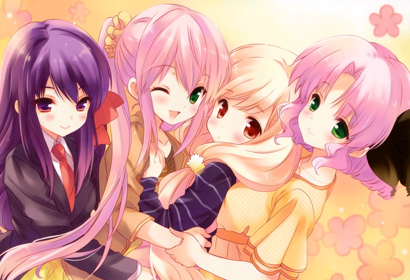 kyouko, green, pink, koharu, red, sourire, ogiwara, yukishita, cafe, hair, 1080P, cuffs, mizushima, miyuri, kasumi, serika, blonde, eyes, sakura