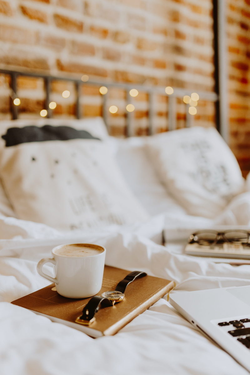 home, cup, tea cup, laptop, bedroom, food and drink, furniture, bedding, interior, still life, bed, hot drink, no people, bricks, freshness, coffee cup