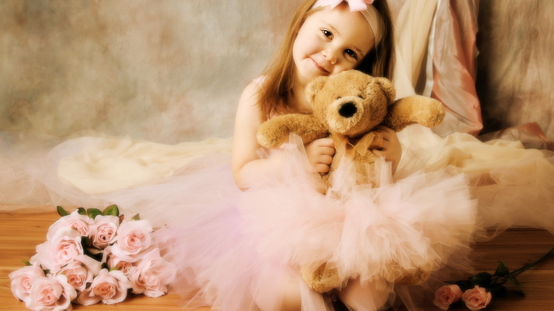 brown, Girl, Toy, Bear, plush, 1080P, Cute