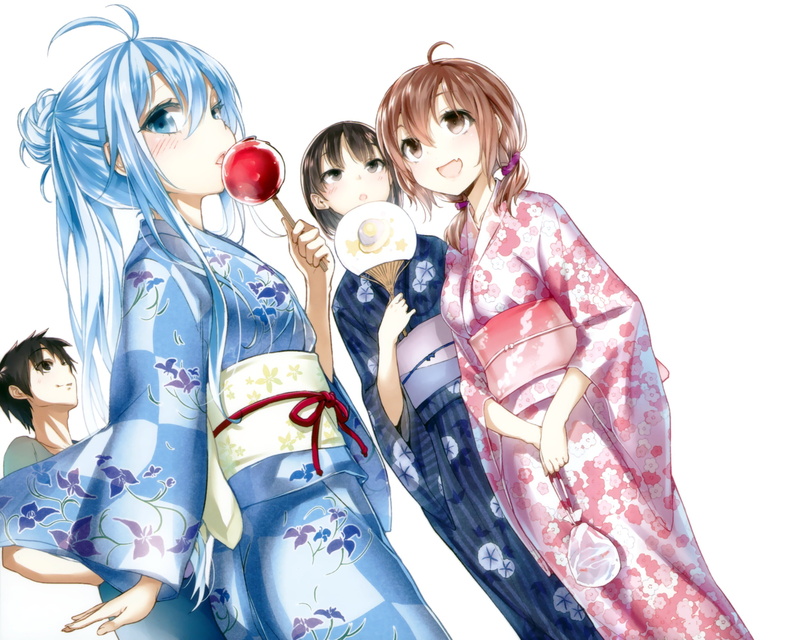 beautiful woman, people, portrait, looking at camera, front view, Denpa Onna To Seishun Otoko, Mifune Ryūko, young women, multi colored, white background
