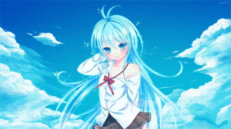 bow, sky, 1080P, long, denpa, seishun, hair, clouds, erio, eyes, yayaftw, touwa, onna, otoko, blue, seifuku