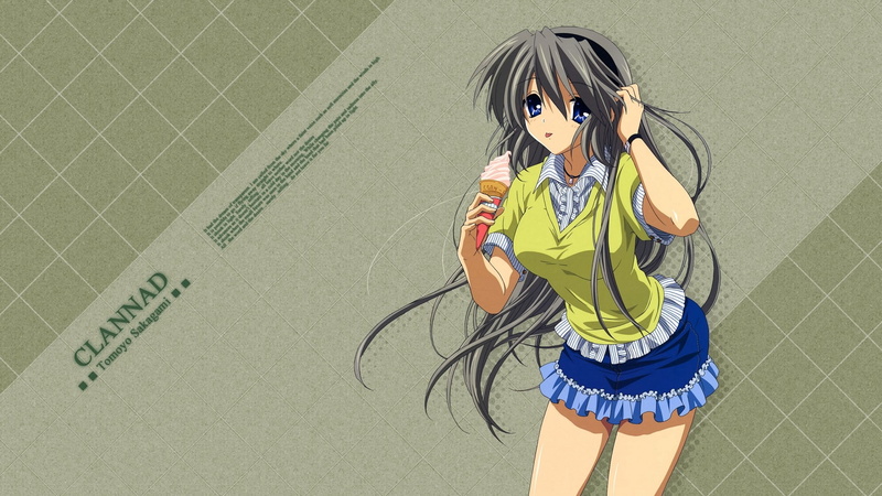 casual clothing, three quarter length, anime, high angle view, innocence, women, 1080P, ice cream, females, child, front view, glasses, girls, Sakagami Tomoyo