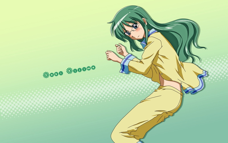 character, fashion, green color, pajamas, casual clothing, hairstyle, women, indoors, animated, green, one person, standing, kijima saki, side view, young adult