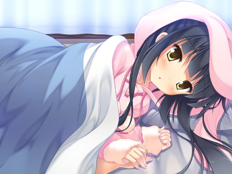day, outdoors, girl, headphones, safety, character, blanket, no people, representation, protection, game cg, clothing, equipment, pink color, 720P, technology