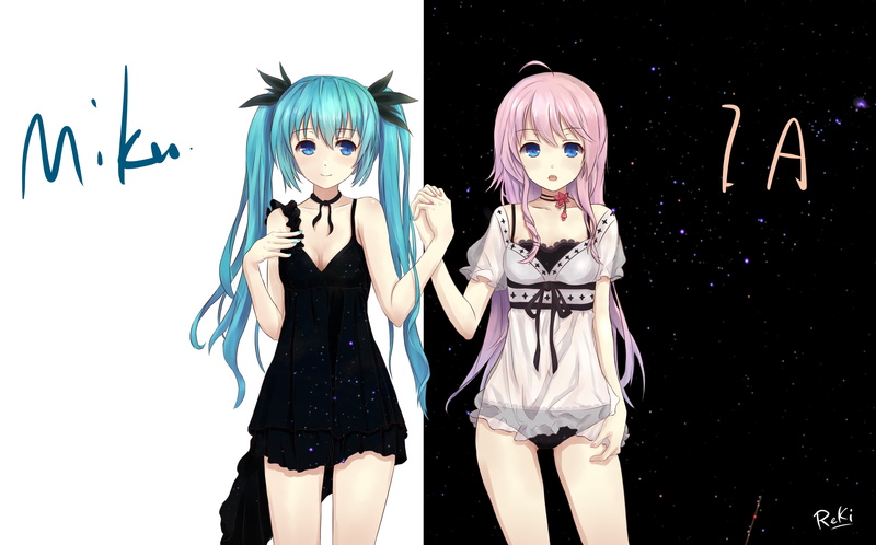 girls, vocaloid, reki, artist, 2K, twintails, aqua, hair, pajamas, hatsune, long, pink, miku