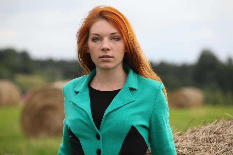 grass, Errotica Archives Magazine, haystacks, long hair, women, redhead, black dress, Amber A., field, Errotica Archives, blue eyes, 5K