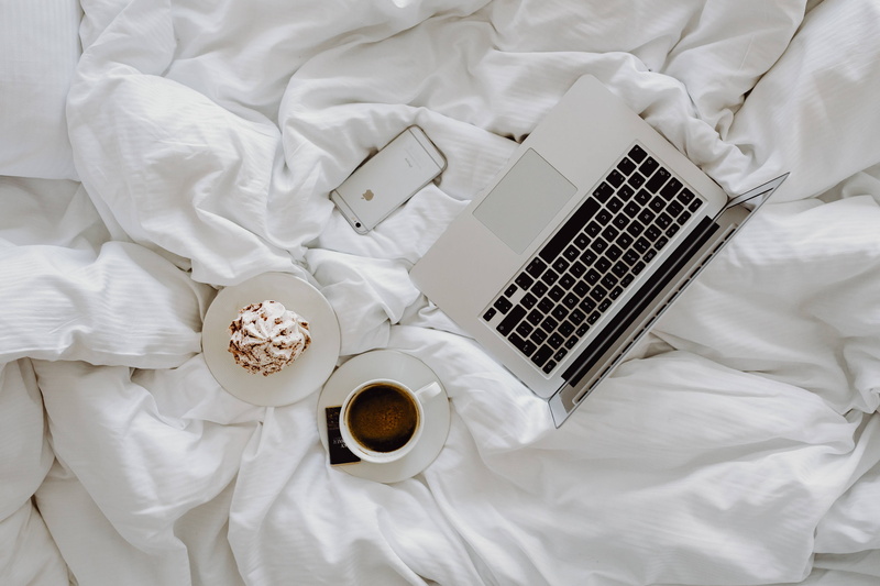 communication, chocolate, wireless technology, hotel, directly above, pillow, enjoying, mug, furniture, morning, coffee cup, technology, working, keyboard