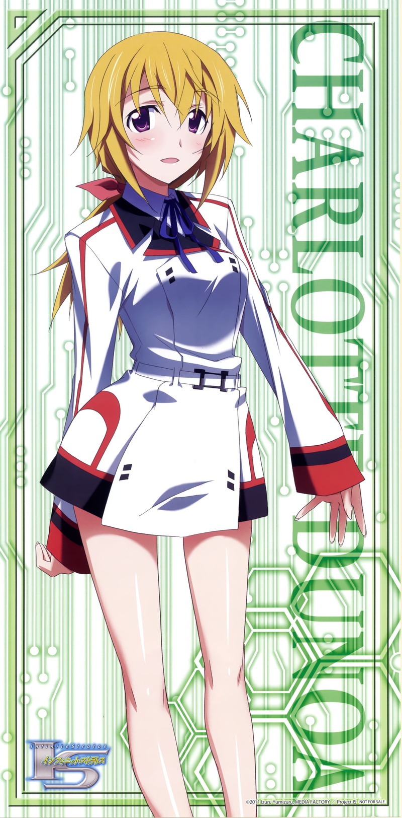 metal, striped, human representation, women, clothing, fashion, Infinite Stratos, indoors, three quarter length, Dunois Charlotte, standing, adult, front view