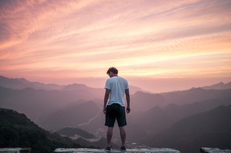 chinese Ethnicity, asian Ethnicity, tranquility, rear View, asia, leisure activity, hiking, mountain, success, white, standing, tranquil scene, blue, people