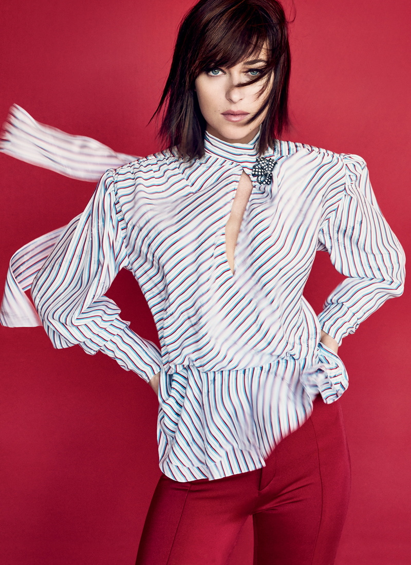 actress, studio shot, 2K, one person, women, fashion, adult, clothing, Dakota Johnson, indoors, hand, beautiful people, red, hairstyle, modern, glamour