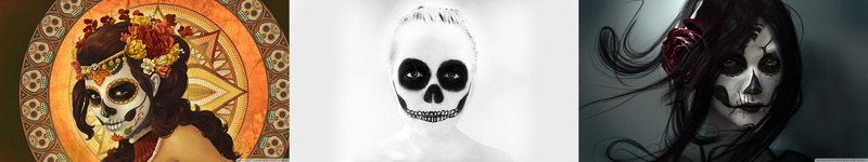 tripple, multiple, makeup, maquillage, monitor, face, fille, girl, screen, 5K, multi, skull, make