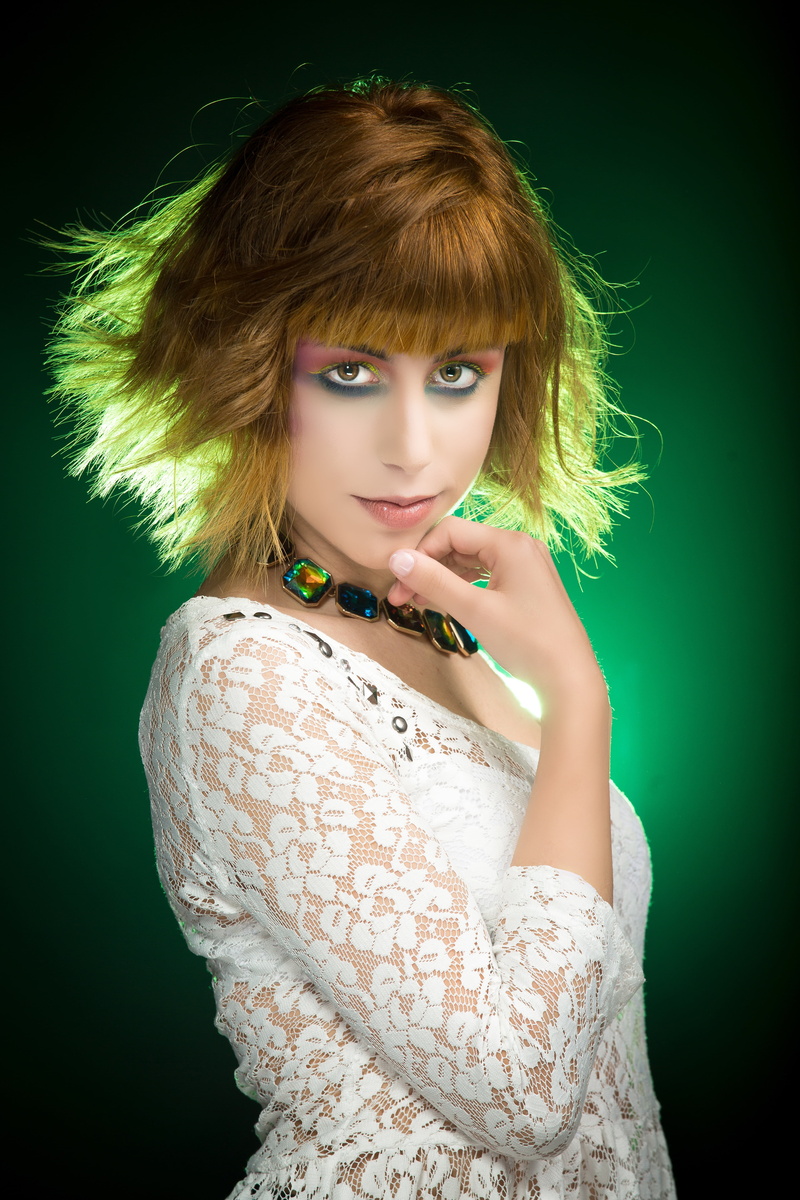 colorimetry applied, staining technique, top, claudio terrible, trick, lace, black background, portrait, caucasian Ethnicity, hair, long, young women, beauty