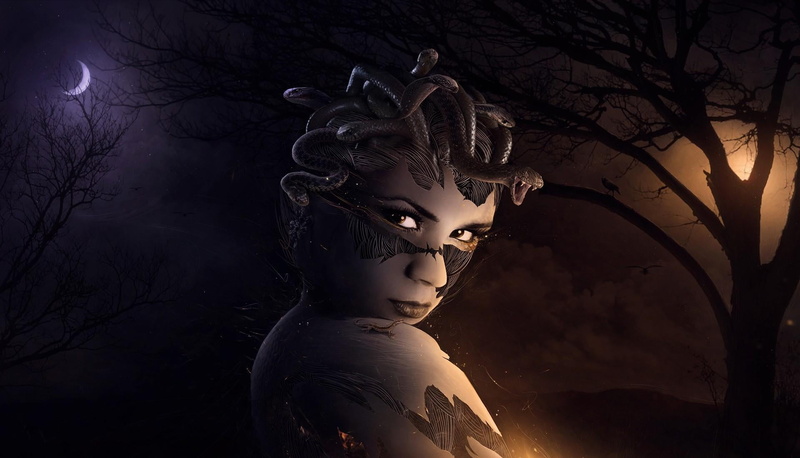 surreal, evil, horror, female likeness, nature, spirituality, adult, beauty, creativity, black Color, ghost, dark, fantasy, backgrounds, gorgon, headshot