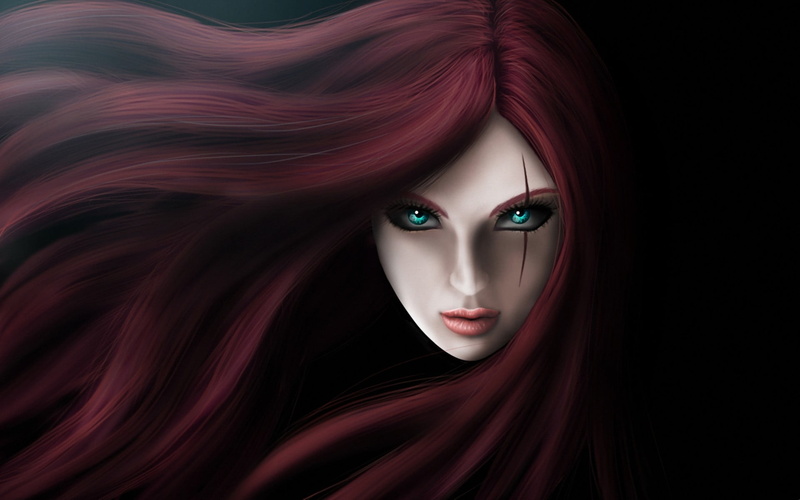 digital composite, digital, beauty, indoors, girl, human hair, hairstyle, dyed hair, headshot, red, young women, one person, The Sinister Blade
