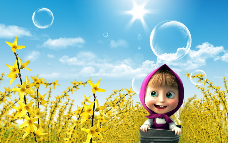 bubbles, bear, sky, 1080P, soap, masha