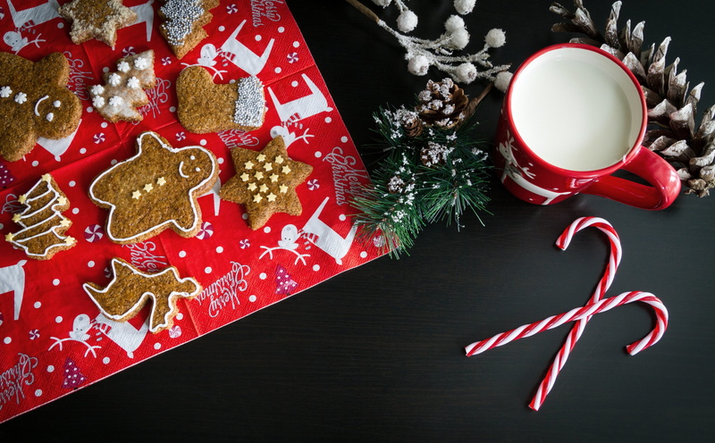 Celebration, Holidays, Food, mug, RedCup, MilkMug, Sweets, GingerbreadMan, red, biscuits, candycanes, ConiferCone, sweet food, Tasty, 2017, Merry, cookie