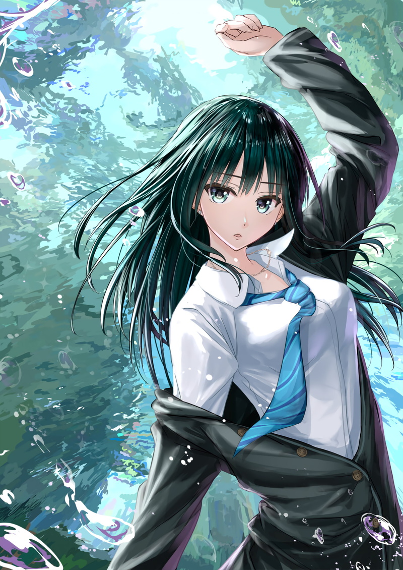 1080P, water, anime, long hair, anime girls, Shibuya Rin