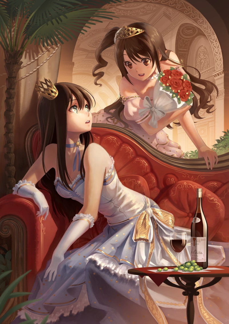 anime, crown, 1080P, long hair, Shibuya Rin, Shimamura Uzuki, wine, anime girls