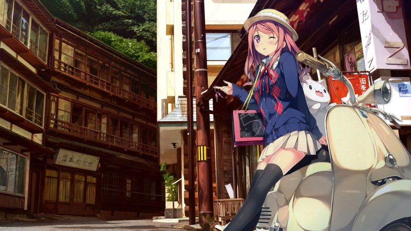 anime girls, Kantoku, Kurumi (Kantoku), mopeds, 1080P
