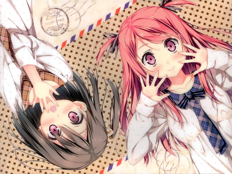 ponytail, blush, twintails, kurumi, scans, eyes, open, kantoku, smiling, artist, bone, side, 4K, bangs, collar, original, ponytails, anime, long, ribbons