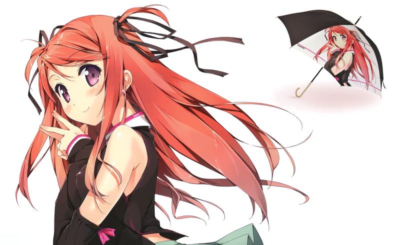 umbrellas, anime, characters, kantoku, artist, original, kurumi, background, simple, 5K, girls