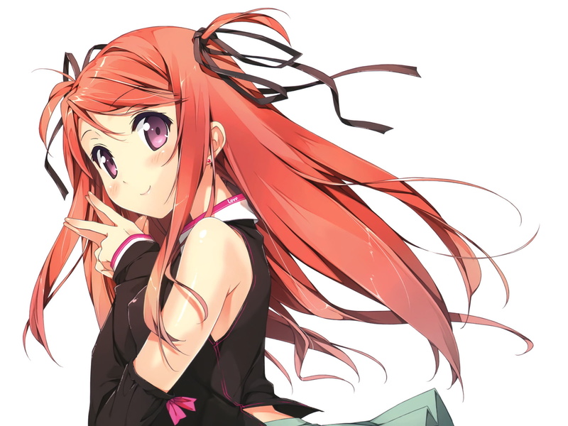 Long Hair, Original, Purple Eyes, Anime, Ribbon, 1080P, Kurumi (Kantoku), Original (Anime), Red Hair