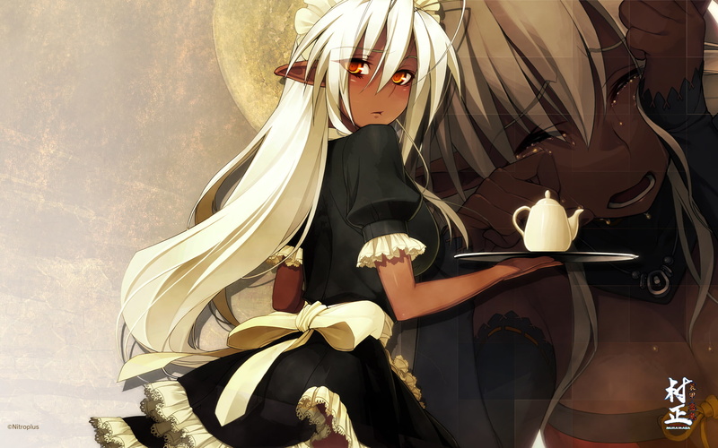 sandaime, elf, maid, muramasa, white, daemon, full, eyes, 1080P, nitroplus, tears, yellow, hair, metal, long