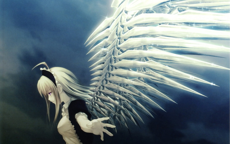 nitroplus, 1080P, hair, girls, blondes, mechanical, anime, hd, wings, x, art, angels, short, people