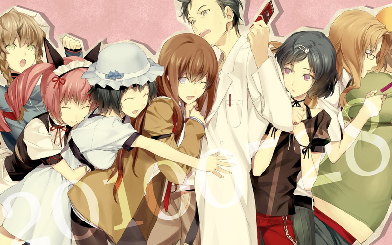 redheads, groups, shiina, 720P, nitroplus, blondes, cellphones, mayuri, people, makis, hd, art, glasses, braids, steinsgate, nekomimi