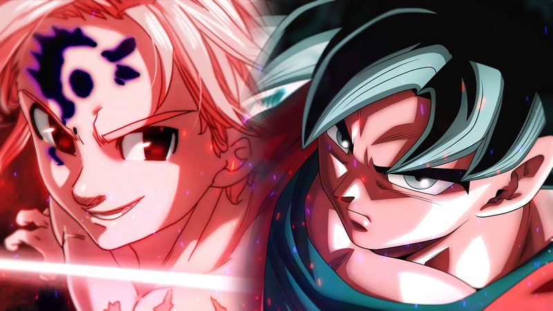 Dragon Ball Super, Meliodas (Sin of Wrath), anime, Ultra-Instinct Goku, meliodas, red eyes, 1080P, Ultra Instinct, Nanatsu no Taizai, Son Goku, anime boys