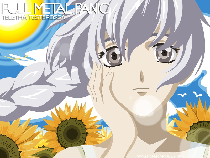 girl, full metal panic, flower, full, leaf, communication, metal, pattern, festival, yellow, sunflowers, no people, outdoors, sport, white color