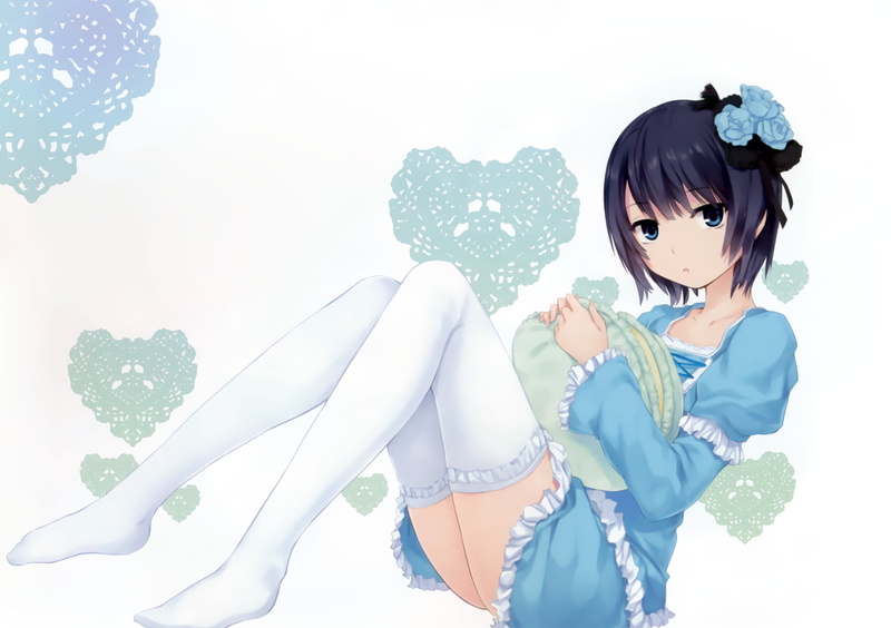 nature, indoors, leisure activity, women, original characters, thigh-highs, one person, young women, Coffee-Kizoku, real people, anime girls, females, bangs