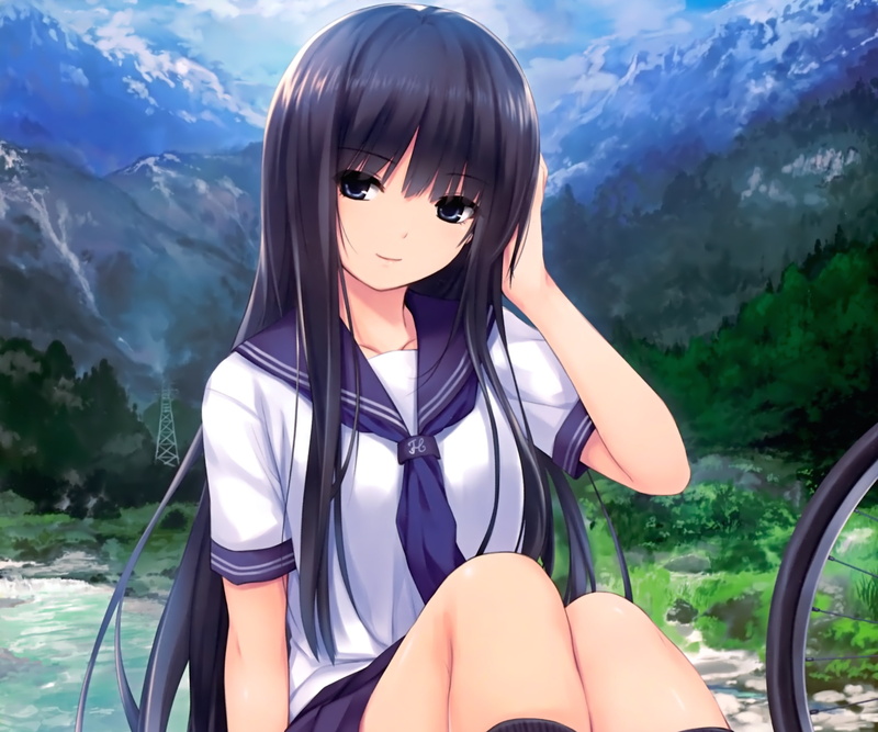 anime girls, one person, school uniform, mode of transportation, portrait, transportation, beauty in nature, young adult, front view, Coffee-Kizoku, sunlight