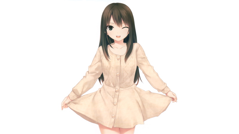 dress, 2K, white background, anime girls, Coffee-Kizoku, dark hair