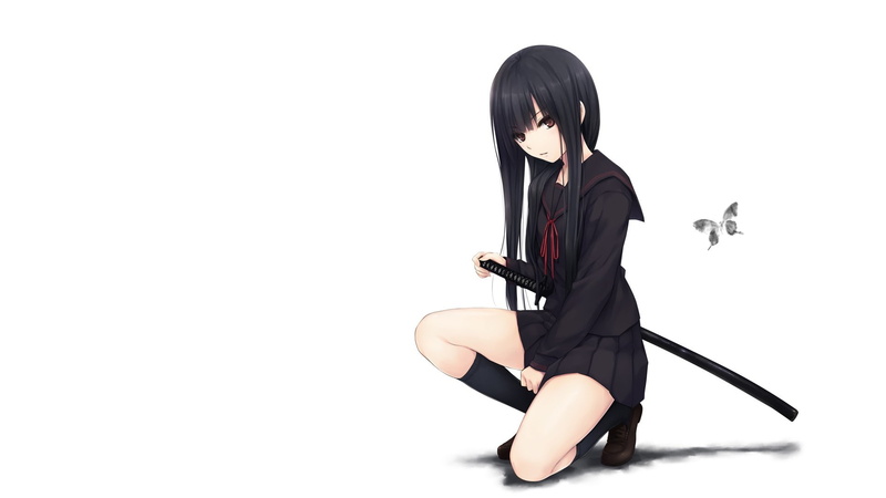 anime girls, 1080P, original characters, school uniform, anime, Coffee-Kizoku, simple background