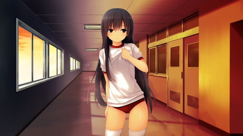 kunimura, sunset, black, girl, scan, wet, uniform, long, white, eyes, hair, blue, gym, coffee-kizoku, photoshop, kotone, 1080P, cure