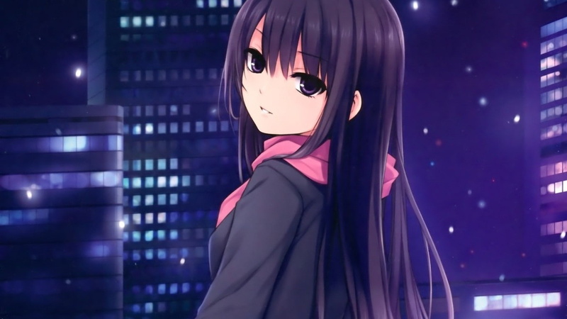 anime coffee kizoku original characters anime girls scarf, illuminated, mask, night, clothing, arts culture and entertainment, one person, waist up, focus on foreground