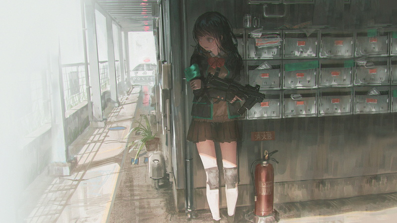 military, schoolgirl, school uniform, 2K, FN P90