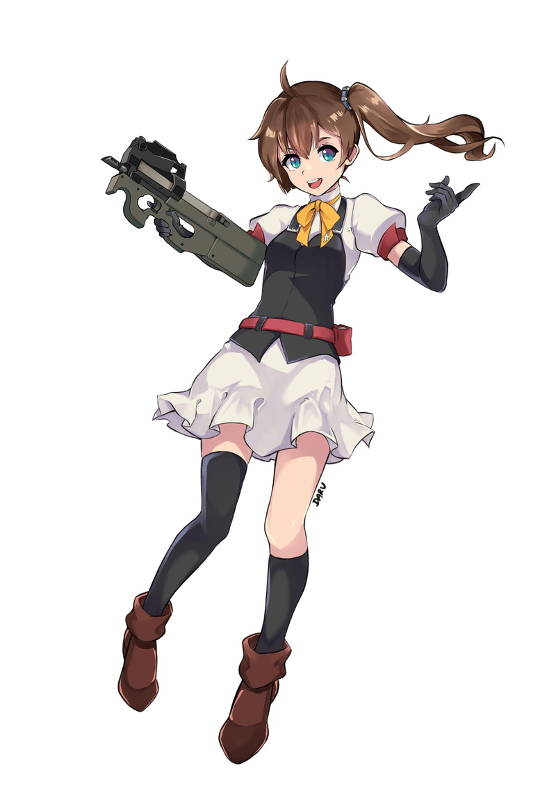 weapon, 4K, FN P90, gun, anime girls