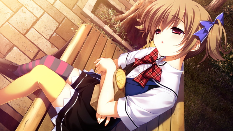 two people, anime, clothing, women, Grisaia no Kajitsu, day, bench, school uniform, real people, men, disguise, 720P, mask - disguise, people, holding