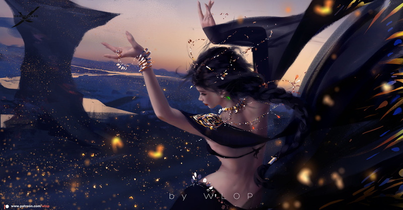 WLOP, digital art, fantasy city, fantasy girl, 1080P, GhostBlade ( comics )