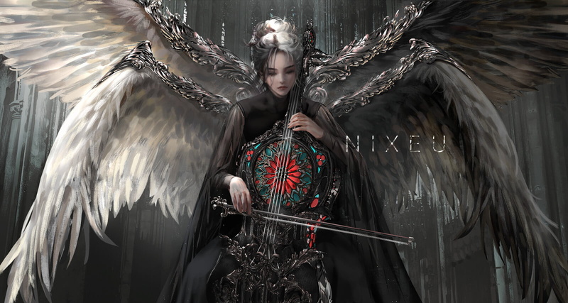 ArtStation, fantasy girl, Nixeu, angel, digital art, 720P