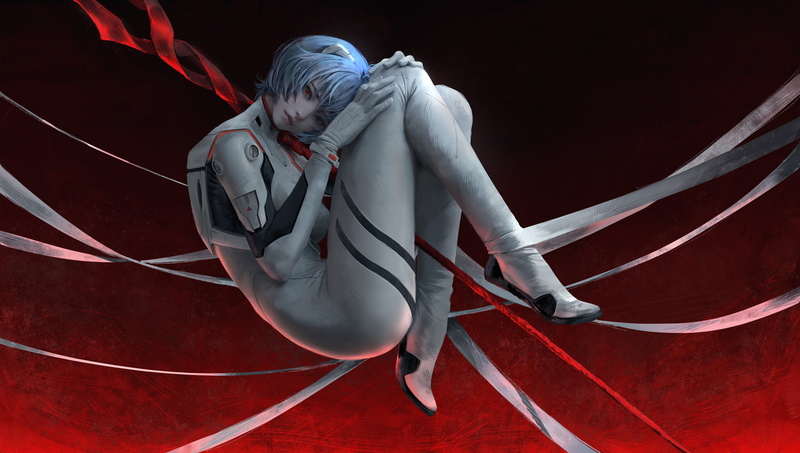 Neon Genesis Evangelion, looking at viewer, anime, short hair, 8K, fan art, fantasy art, illustration, digital art, artwork, anime girls, Ayanami Rei