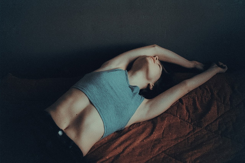 lifestyles, casual clothing, one person, Marina Sarycheva, model, clothing, beautiful woman, Elya Petrova, lying on back, real people, Chill Out, bare shoulders