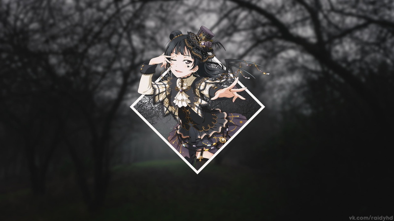picture-in-picture, mask, celebration, anime girls, dark, 1080P, Love Live! Sunshine, low angle view, Tsushima Yoshiko, disguise, focus on foreground