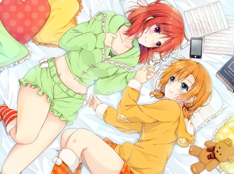 real people, pyjamas, baby, toy, hair, clothes, high angle view, young adult, girls, human representation, people, Kousaka Honoka, anime, 480P, assorted