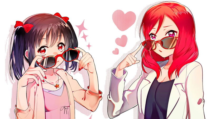 glasses, 1080P, Nishikino Maki, anime girls, anime, Love Live!, Yazawa Nico
