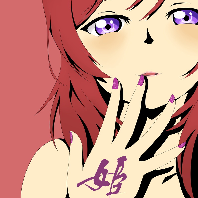 multi colored, representation, purple, anime, painted nails, one person, close-up, creativity, purple eyes, studio shot, pink color, 2K, anime girls, pattern